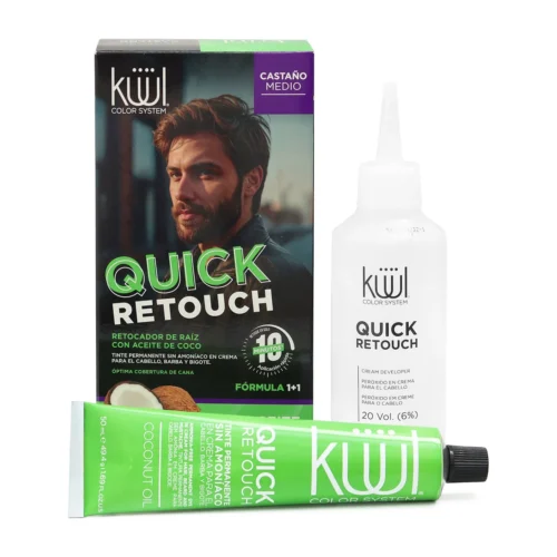 KUUL QUICK RETOUCH CASTAÑO MEDIO TINTE PERMANENTE COBERTURA EN 10 MINUTOS PARA CABELLO, BARBA Y BIGOTE 50ml