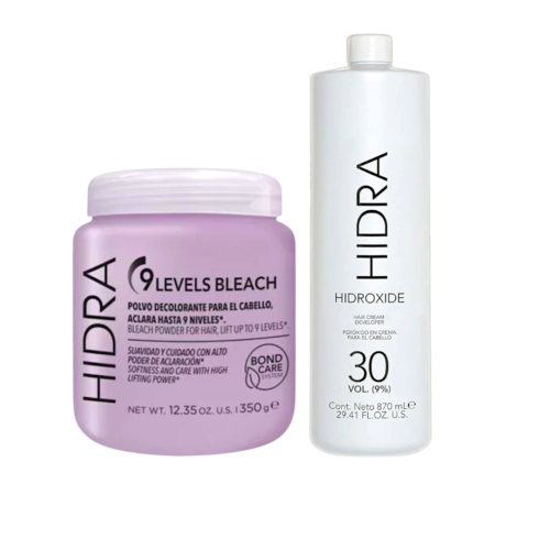 HIDRA DECOLORANTE 9 NIVELES DE ACLARACION 350 GRAMOS + PERÓXIDO 870 ML